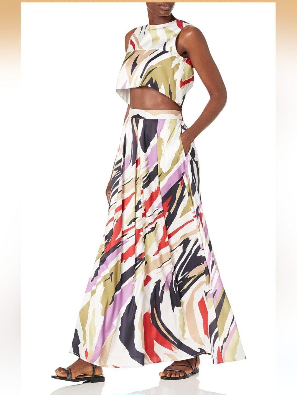 Colorful Abstract Print Sleeveless Crop Top And Matching Maxi Skirt
